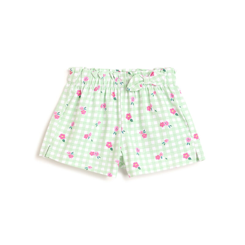 Girls Light Green Floral Printed Shorts image number 0